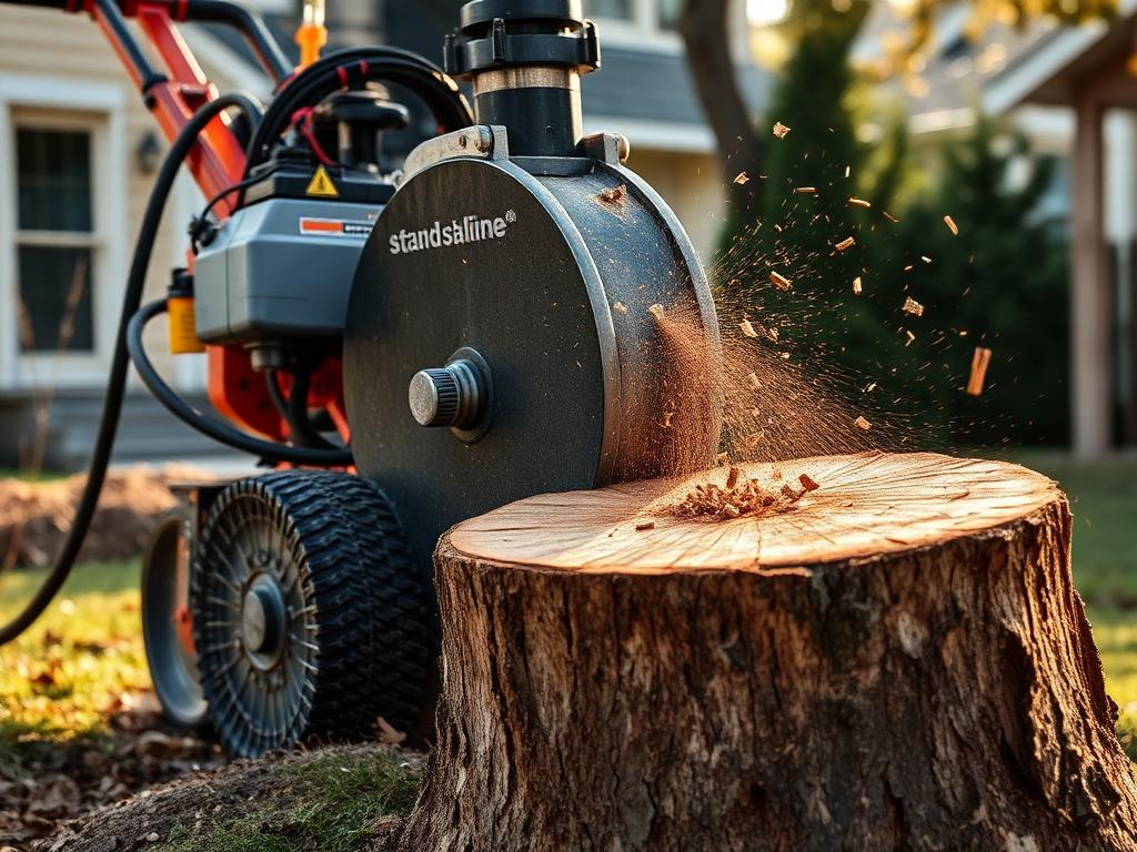 Industrial stump grinder removing a hardwood stump in an Athens, GA backyard